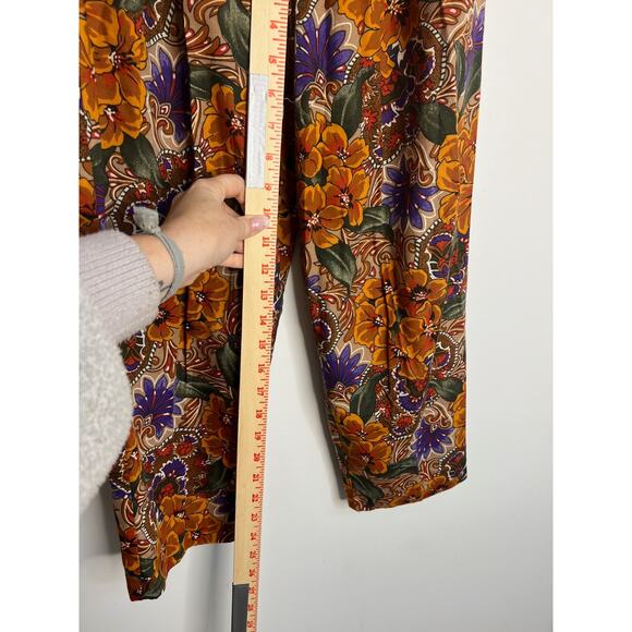Vintage Stacey Michaels Women Pants Sz Sm Brown Floral Pull On Elastic Waist - Picture 8 of 10